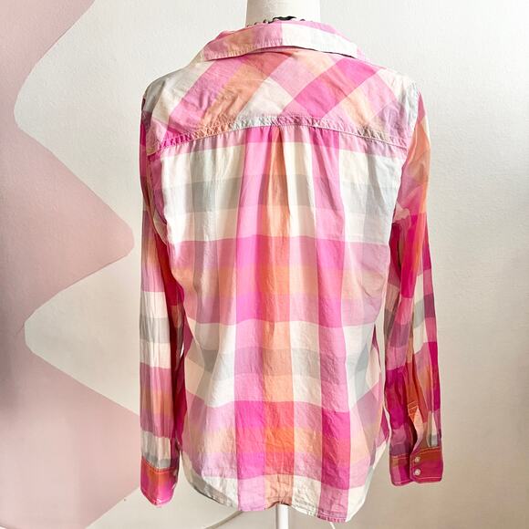 American Eagle Womens Shirt Cotton Button Down Large Plaid Y2K Academia Fall - Picture 3 of 8